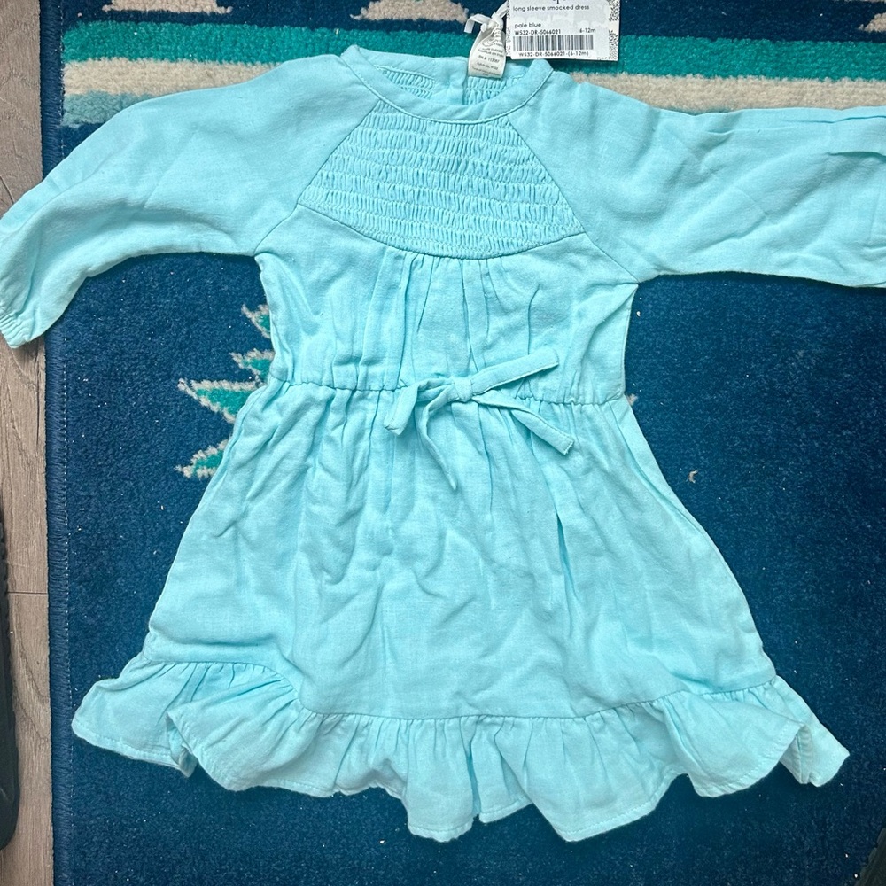 Kate Quinn Smocked Dress NWT 6-12m Pale Blue Organic Cotton Gauze